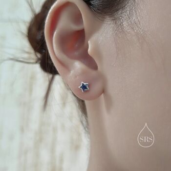 Sterling Silver Darkest Blue Cz Star Stud Earrings, 2 of 12