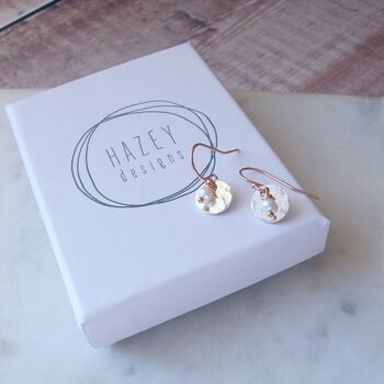Snow White Pearl And Rolled Rose Gold Earrings, 4 of 5