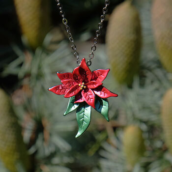 Poinsettia Christmas Flower Necklace, 3 of 6