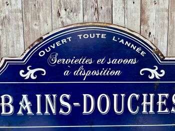 Large 51cm Blue French “Bain Douches” Bath Shower Metal Sign, 3 of 8