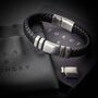 Men's Adjustable Black Leather Bracelet | Genuine Thick 12mm Woven Leather With Snap Clasp, thumbnail 1 of 6