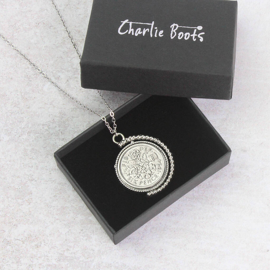 Ciondolo 1951 Lucky Sixpence Con Catena In Argento Sterling 18” – Regalo 67° Compleanno
