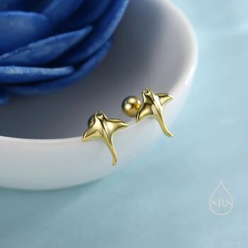 Sterling Silver Manta Ray Screw Back Earrings, 3 of 10