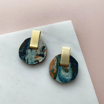 Marble And Gold Circle Stud Earrings, 3 of 9