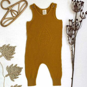 Leaf Chunky Knit Mustard Children's Dungarees, 6 of 10