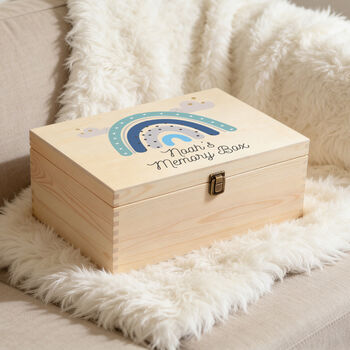 New Baby Or Children's Pink Or Blue Rainbow Large Wooden Keepsake Box, 2 of 4