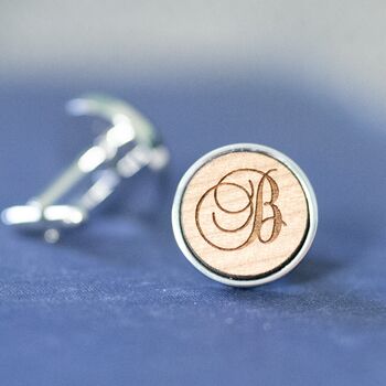 Wooden Personalised Cufflinks With Initial And Secret Message, 2 of 7