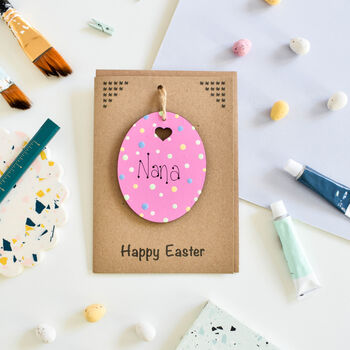 Personalised Easter Egg Pink Wooden Keepsake Card, 2 of 2