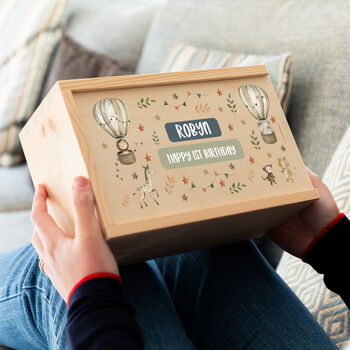 Personalised Safari Animals Keepsake Box With Sliding Lid, 4 of 5