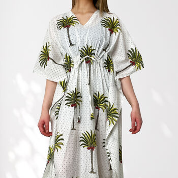Palm Tree Print 100% Cotton Kaftan, 6 of 8