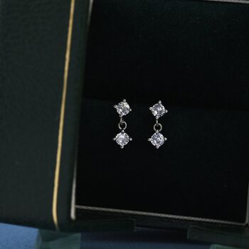 Tiny Double Cz Dangle Stud Earrings Sterling Silver, 2 of 10