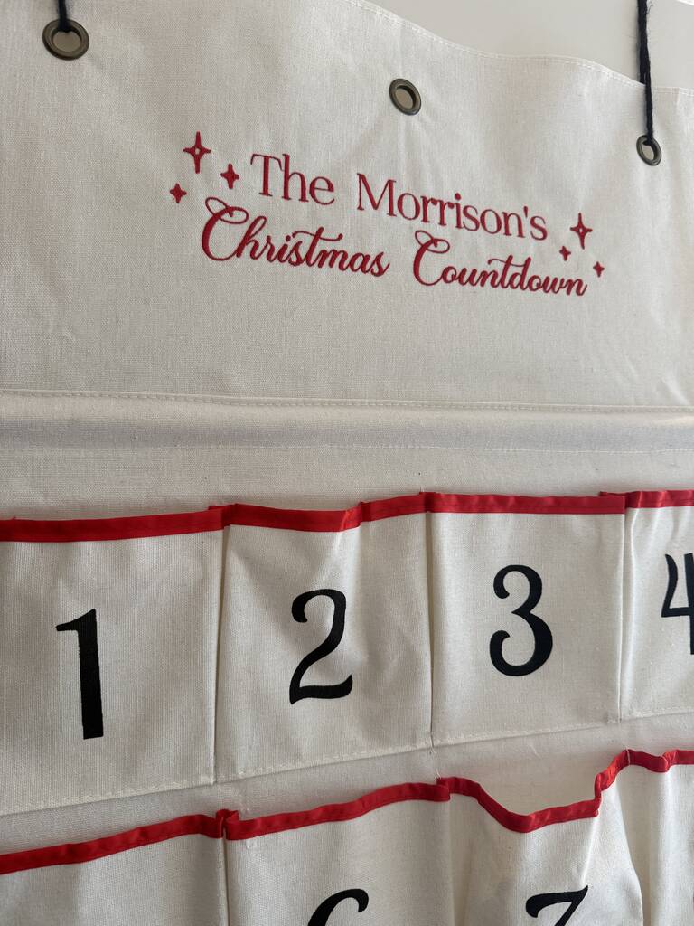 Custom Embroidered Family Christmas Advent Calendar Countdown, 1 of 3