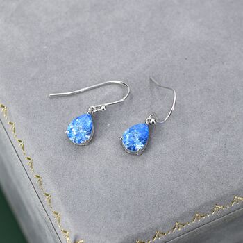 Sterling Silver Ocean Blue Cz Droplet Drop Earrings, 4 of 12