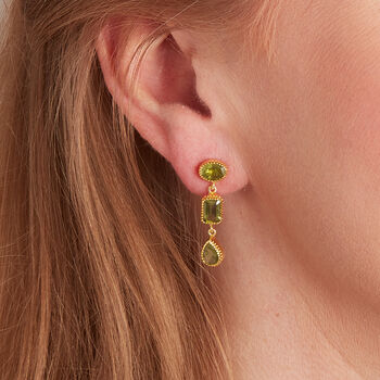 Green Peridot 18 K Gold And Silver Drop Earrings, 2 of 12