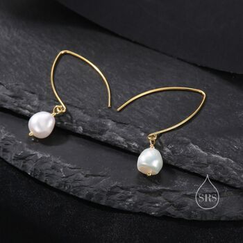 Genuine Baroque Pearl V Shape Long Drop Hook Earrings, 4 of 8