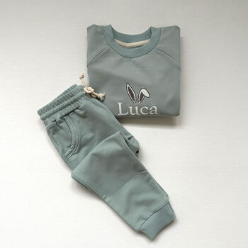 Childrens Organic Cotton Easter Bunny Ears Tracksuit, 4 of 5