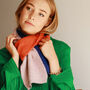 Colour Block Wool Blend Scarf In Orange, Blue And Pink, thumbnail 7 of 8