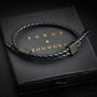 Mens Personalised Engraved Black Adjustable Leather Bracelet Double Clasp, thumbnail 2 of 8