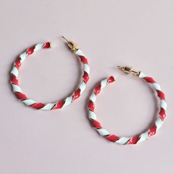 Candy Cane Twist Hoop Christmas Earrings, 2 of 4