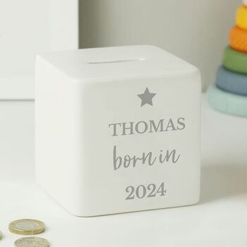 Personalised 'Born In' Money Box, 2 of 2