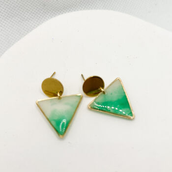 Geometric Green Minimalist Stud Drop Earrings, 6 of 11