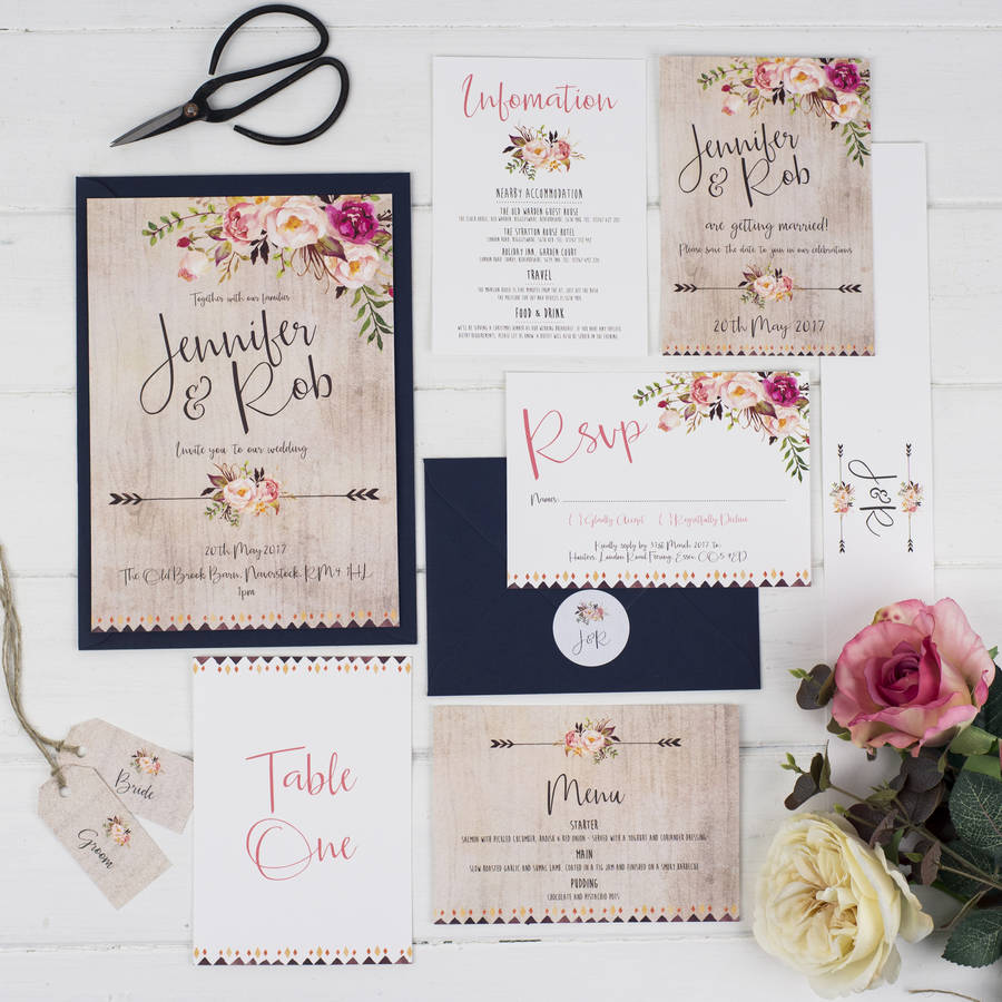 Boho Fl Wedding Place Cards By Russet And Gray Boho Fl Wedding Place Cards