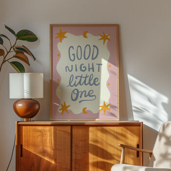 Good Night Little One Print, Good Night Nursery Print Pink, 6 of 12