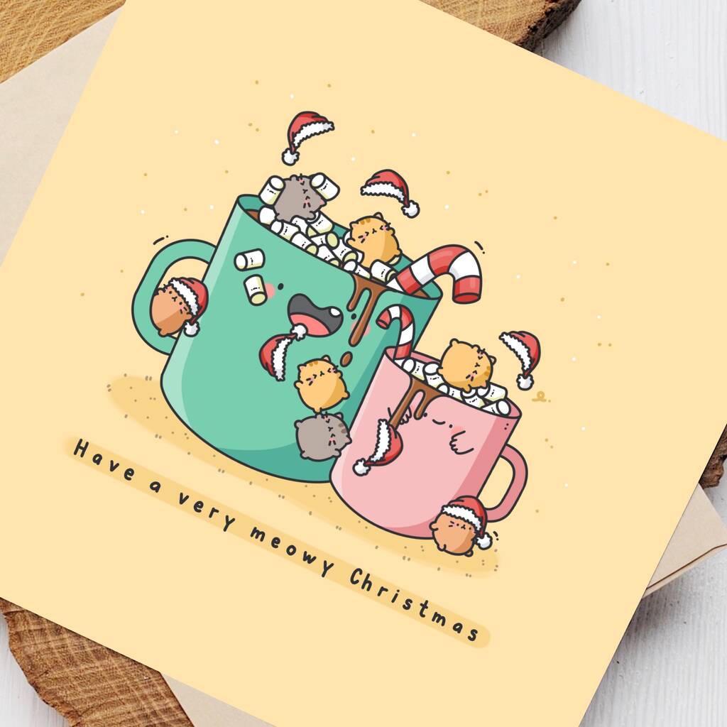 Cute Cat Christmas Card By Toastedink