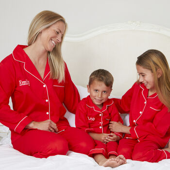 Women's Personalised Christmas Red Cotton Pyjamas, 2 of 10