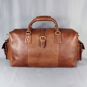 'Drake' Men's Leather Duffle Holdall In Cognac Leather, 10 of 10