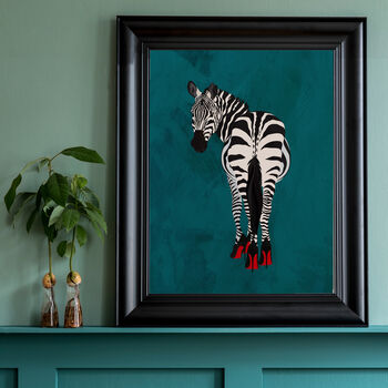 Turquoise Zebra Wearing Heels Original Art Print, 2 of 12