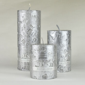 G Decor Adeline Silver Metallic Textured Pillar Candle, 2 of 6