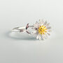 Sterling Silver Daisy And Leaf Adjustable Ring, thumbnail 3 of 6