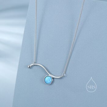 Sterling Silver Blue Opal Wave Pendant Necklace, 3 of 12