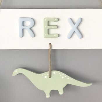 Personalised Name Sign With Hanging Dinosaur, 5 of 5