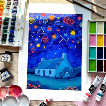 Midnight Cottage Watercolour Print, 2 of 6