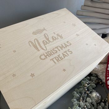 Personalised Cat Luxury Pine Christmas Treats Box, 2 of 12