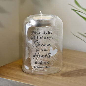 Personalised Memorial Feather Tealight Holder, 3 of 5