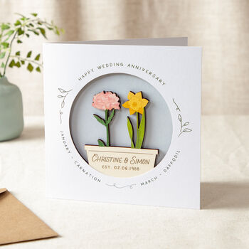 Couple's Birth Flowers Anniversary Keepsake Card, 3 of 5