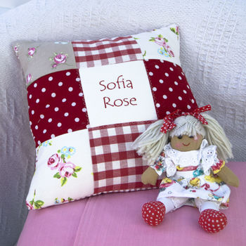 Strawberry And Cream Patchwork Name Cushion, 2 of 5