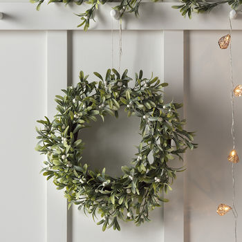 Frosted Mistletoe Artificial Christmas Wreath, 3 of 4
