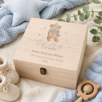 Personalised Baby Boy Teddy Keepsake Box, 4 of 4