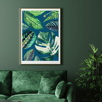 Houseplant Mixed Leaves Navy Print, 3 of 3
