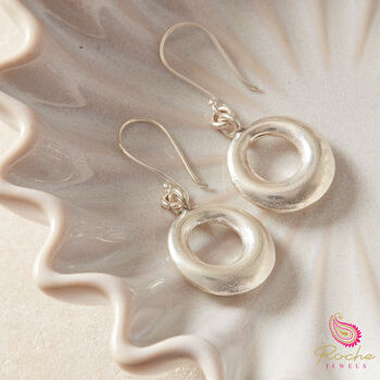 Matt Solid Silver Circle Hoop Drop Earrings, 8 of 9