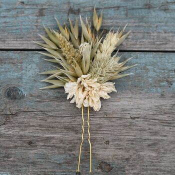 Set Of Three Wedding Dried Flower Hair Pins Meadow Neutrals, 3 of 4