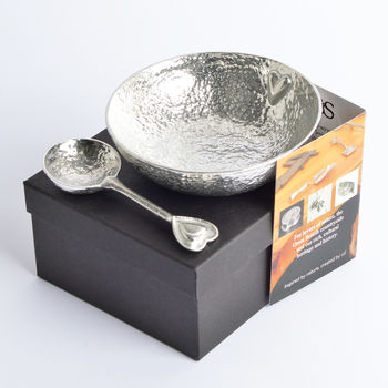 Heart Pewter Bowl And Spoon Set, 10th Anniversary Gifts, 4 of 7