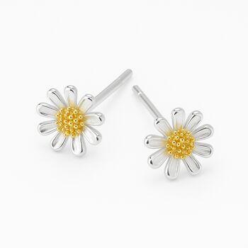 Sterling Silver And Gold Daisy Stud Earrings – 10mm, 3 of 10