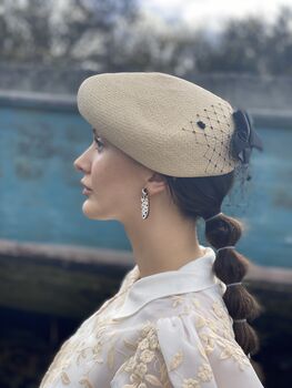 Straw Beret Occasion Hat With Black Bow 'Penelope', 2 of 10