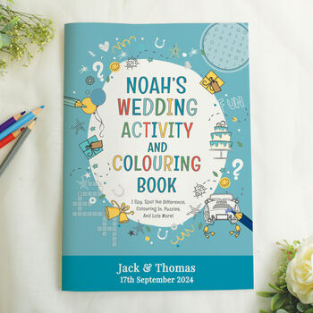 Personalised Blue A4 Wedding Activity And Colouring Book For Kids, 2 of 9
