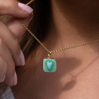 Turquoise Heart Locket Necklace, Silver Or Gold, 4 of 11